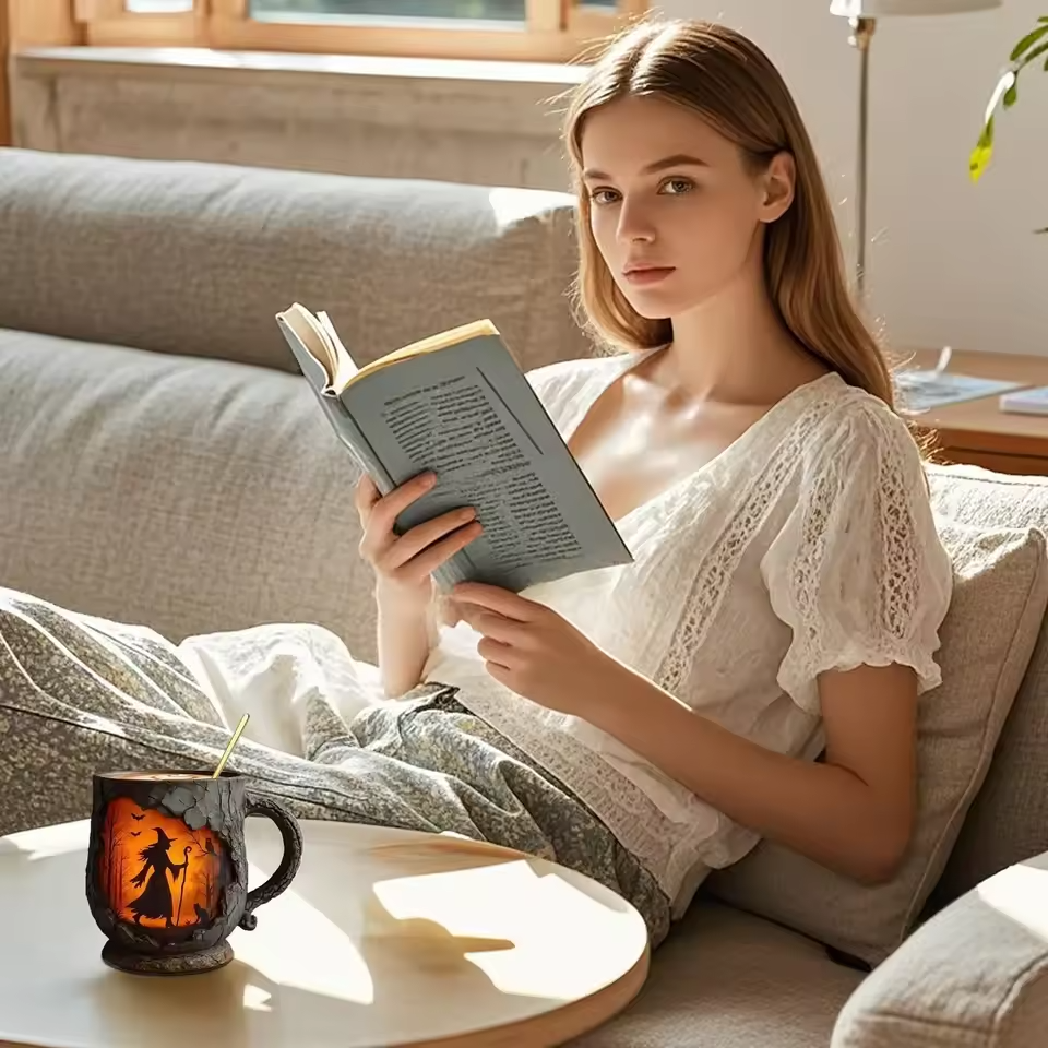 Tasse Halloween Artisan 3D – Avec Design de Sorcière et de Chat