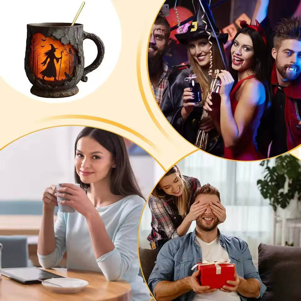 Tasse Halloween Artisan 3D – Avec Design de Sorcière et de Chat