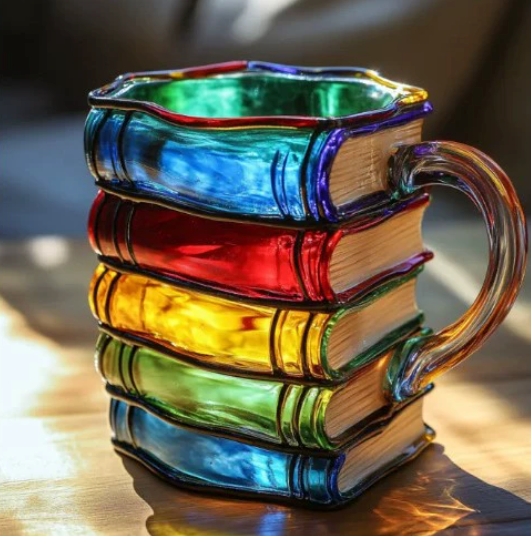 Tasse Artisanale Colorée sur le Thème des Livres