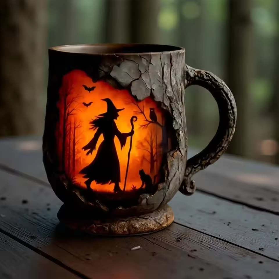 Tasse Halloween Artisan 3D – Avec Design de Sorcière et de Chat
